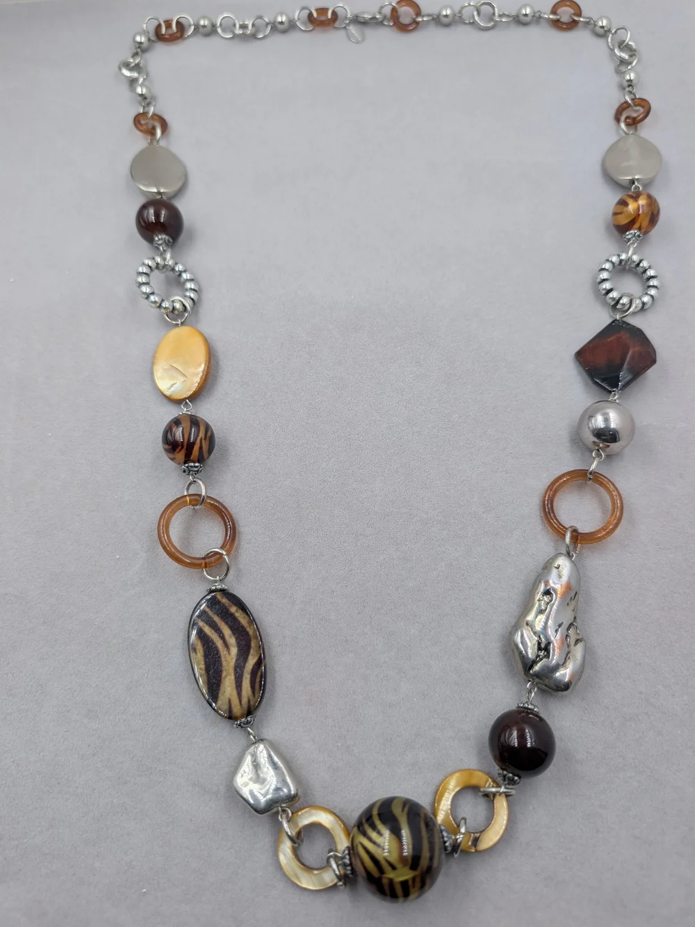 Chico’s Long Safari Statement Necklace Zebra Animal Print Beads | 0252